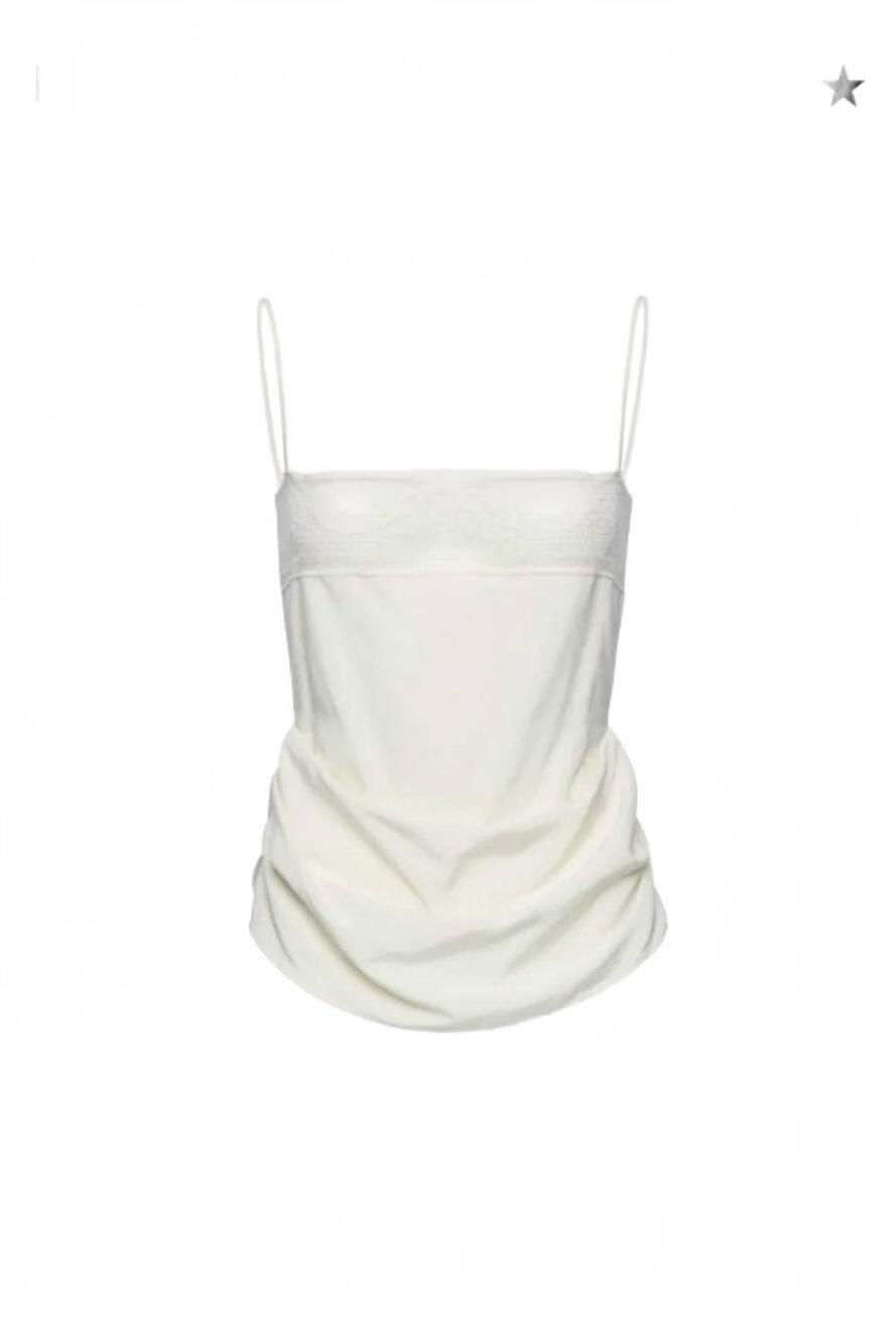 NEW MAGDA BUTRYM women's draped silk lace-trim top in cream